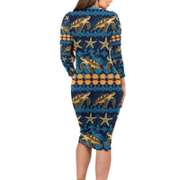 Hawaii Turtles Starfish Unique Pattern Family Matching Long Sleeve Bodycon Dress and Hawaiian Shirt - Polynesian Pride