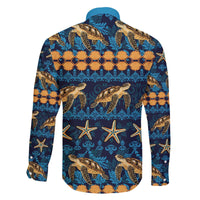 Hawaii Turtles Starfish Unique Pattern Family Matching Off The Shoulder Long Sleeve Dress and Hawaiian Shirt - Polynesian Pride