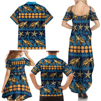 Hawaii Turtles Starfish Unique Pattern Family Matching Summer Maxi Dress and Hawaiian Shirt - Polynesian Pride