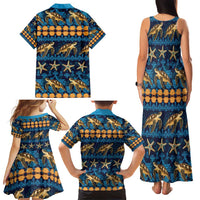 Hawaii Turtles Starfish Unique Pattern Family Matching Tank Maxi Dress and Hawaiian Shirt - Polynesian Pride