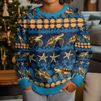 Hawaii Turtles Starfish Unique Pattern Kid Ugly Christmas Sweater - Polynesian Pride