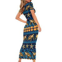 Hawaii Turtles Starfish Unique Pattern Short Sleeve Bodycon Dress - Polynesian Pride