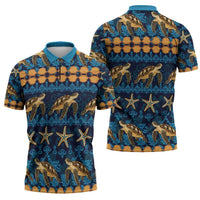 Hawaii Turtles Starfish Unique Pattern Zipper Polo Shirt - Polynesian Pride
