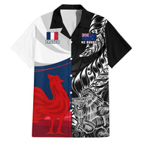 Custom New Zealand And France Rugby Family Matching Mermaid Dress and Hawaiian Shirt XV de France Kiwi Silver Fern 2023 World Cup LT01 Dad's Shirt - Short Sleeve Black - Polynesian Pride