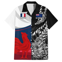 Custom New Zealand And France Rugby Family Matching Tank Maxi Dress and Hawaiian Shirt XV de France Kiwi Silver Fern 2023 World Cup LT01 Dad's Shirt - Short Sleeve Black - Polynesian Pride