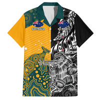 Custom New Zealand And Australia Rugby Family Matching Tank Maxi Dress and Hawaiian Shirt Wallabies Kiwi Silver Fern 2023 World Cup LT01 Dad's Shirt - Short Sleeve Black - Polynesian Pride