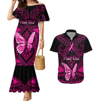Personalised Pink Out Couples Matching Mermaid Dress and Hawaiian Shirt Breast Cancer Awareness Polynesian Pattern Black Version LT01 Black - Polynesian Pride