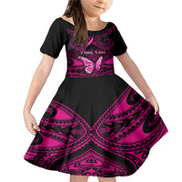 Personalised Pink Out Family Matching Mermaid Dress and Hawaiian Shirt Breast Cancer Awareness Polynesian Pattern Black Version LT01 Daughter's Dress Black - Polynesian Pride