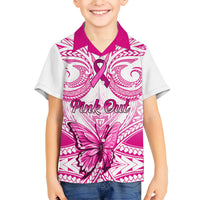 personalised-pink-out-family-matching-short-sleeve-bodycon-dress-and-hawaiian-shirt-breast-cancer-awareness-polynesian-pattern-white-version