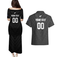 Custom Football New Zealand Couples Matching Puletasi and Hawaiian Shirt Aotearoa United Black Version - Polynesian Pride