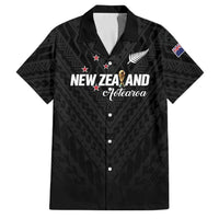 Custom Football New Zealand Family Matching Long Sleeve Bodycon Dress and Hawaiian Shirt Aotearoa United Black Version LT01 Dad's Shirt - Short Sleeve Black - Polynesian Pride