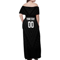 Custom Football New Zealand Family Matching Off Shoulder Maxi Dress and Hawaiian Shirt Aotearoa United Black Version - Polynesian Pride