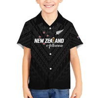 Custom Football New Zealand Family Matching Off Shoulder Maxi Dress and Hawaiian Shirt Aotearoa United Black Version - Polynesian Pride