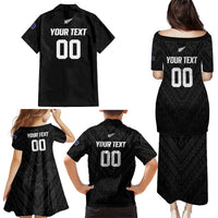 Custom Football New Zealand Family Matching Puletasi and Hawaiian Shirt Aotearoa United Black Version LT01 - Polynesian Pride