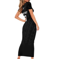 Custom Football New Zealand Family Matching Short Sleeve Bodycon Dress and Hawaiian Shirt Aotearoa United Black Version LT01 - Polynesian Pride
