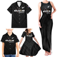 Custom Football New Zealand Family Matching Tank Maxi Dress and Hawaiian Shirt Aotearoa United Black Version LT01 - Polynesian Pride