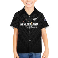 Custom Football New Zealand Family Matching Tank Maxi Dress and Hawaiian Shirt Aotearoa United Black Version LT01 Son's Shirt Black - Polynesian Pride