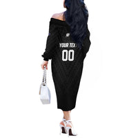 Custom Football New Zealand Off The Shoulder Long Sleeve Dress Aotearoa United Black Version - Polynesian Pride