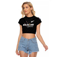 Custom Football New Zealand Raglan Cropped T Shirt Aotearoa United Black Version LT01 Female Black - Polynesian Pride