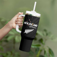 Custom Football New Zealand Tumbler With Handle Aotearoa United Black Version LT01 - Polynesian Pride