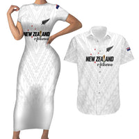 Custom Football New Zealand Couples Matching Short Sleeve Bodycon Dress and Hawaiian Shirt Aotearoa United White Version LT01 White - Polynesian Pride