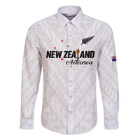 Custom Football New Zealand Family Matching Long Sleeve Bodycon Dress and Hawaiian Shirt Aotearoa United White Version - Polynesian Pride
