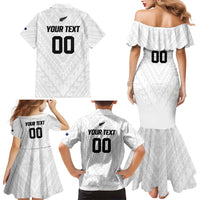 Custom Football New Zealand Family Matching Mermaid Dress and Hawaiian Shirt Aotearoa United White Version - Polynesian Pride