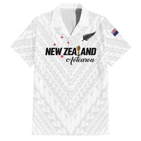 Custom Football New Zealand Family Matching Off Shoulder Short Dress and Hawaiian Shirt Aotearoa United White Version LT01 Dad's Shirt - Short Sleeve White - Polynesian Pride
