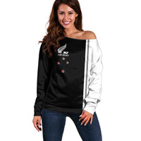 Personalised New Zealand 2025 Archery Basic Off Shoulder Sweater Archery NZ LT01 Women Black - Polynesian Pride