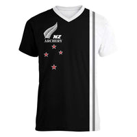 Personalised New Zealand 2025 Archery Basic Women V-Neck T-Shirt Archery NZ LT01 Female Black - Polynesian Pride