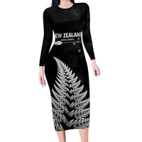 Personalised New Zealand 2025 Archery Long Sleeve Bodycon Dress Aotearoa Silver Arrows Black
