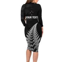 Personalised New Zealand 2025 Archery Long Sleeve Bodycon Dress Aotearoa Silver Arrows Black