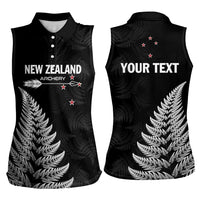 Personalised New Zealand 2025 Archery Women Sleeveless Polo Shirt Aotearoa Silver Arrows Black LT01 - Polynesian Pride