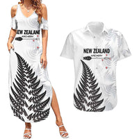 Personalised New Zealand 2025 Archery Couples Matching Summer Maxi Dress and Hawaiian Shirt Aotearoa Silver Arrows White LT01 White - Polynesian Pride