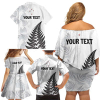 Personalised New Zealand 2025 Archery Family Matching Off Shoulder Short Dress and Hawaiian Shirt Aotearoa Silver Arrows White