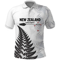 Personalised New Zealand 2025 Archery Polo Shirt Aotearoa Silver Arrows White