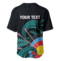 Personalised New Zealand Archery Baseball Jersey Turquoise Maori Silver Fern