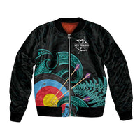 Personalised New Zealand Archery Bomber Jacket Turquoise Maori Silver Fern