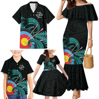 Personalised New Zealand Archery Family Matching Mermaid Dress and Hawaiian Shirt Turquoise Maori Silver Fern