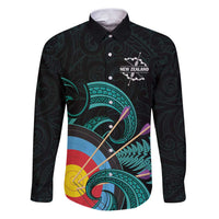 Personalised New Zealand Archery Family Matching Puletasi and Hawaiian Shirt Turquoise Maori Silver Fern