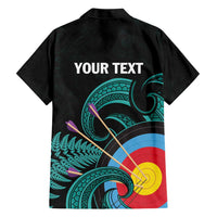 Personalised New Zealand Archery Hawaiian Shirt Turquoise Maori Silver Fern