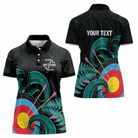 Personalised New Zealand Archery Women Polo Shirt Turquoise Maori Silver Fern