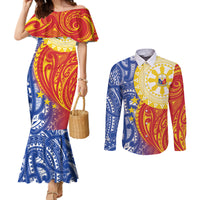 Philippines Couples Matching Mermaid Dress and Long Sleeve Button Shirt Pilipinas Polynesian Pattern