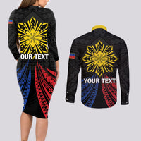 Personalized Philippines Independence Day Couples Matching Long Sleeve Bodycon Dress and Long Sleeve Button Shirt Filipino 126th Anniversary Sun Tattoo