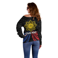 Personalized Philippines Independence Day Off Shoulder Sweater Filipino 126th Anniversary Sun Tattoo