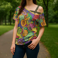Hawaii Fruits Hippie Style Cross Shoulder Shirt Vibrant Colorful LT01 - Polynesian Pride