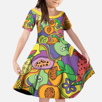Hawaii Fruits Hippie Style Kid Short Sleeve Dress Vibrant Colorful LT01 KID Multicolor - Polynesian Pride