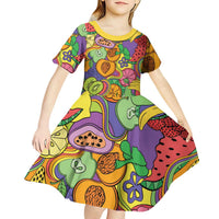 Hawaii Fruits Hippie Style Kid Short Sleeve Dress Vibrant Colorful LT01 - Polynesian Pride