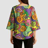 Hawaii Fruits Hippie Style Kimono Sleeve Blouse Vibrant Colorful LT01 - Polynesian Pride
