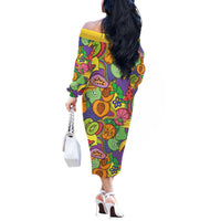 Hawaii Fruits Hippie Style Off The Shoulder Long Sleeve Dress Vibrant Colorful LT01 - Polynesian Pride